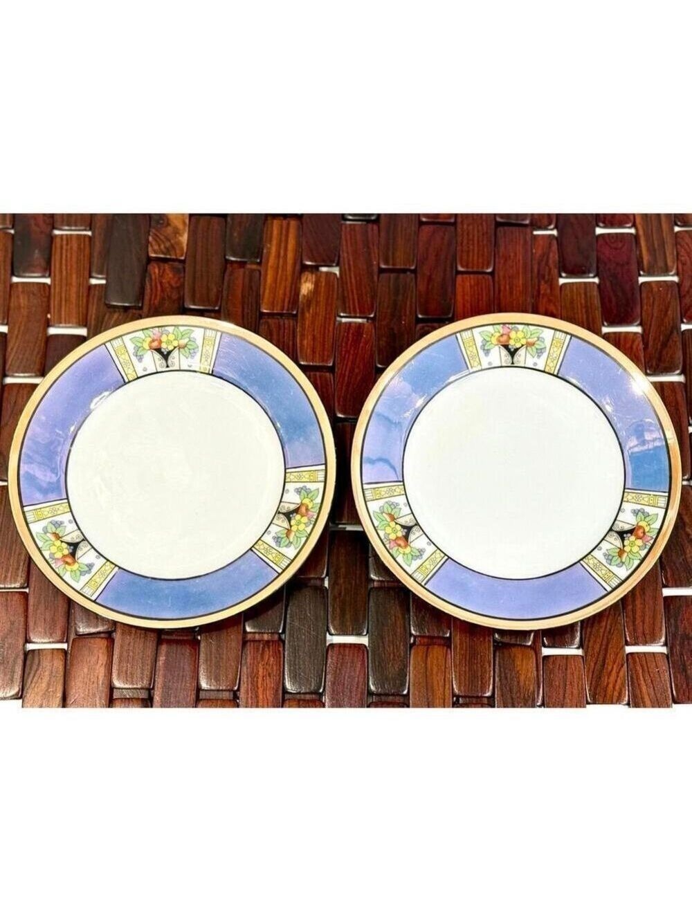 Set of 2 Vintage Noritake Art Deco Hand Painted Salad Plates Morimura Japan 1920